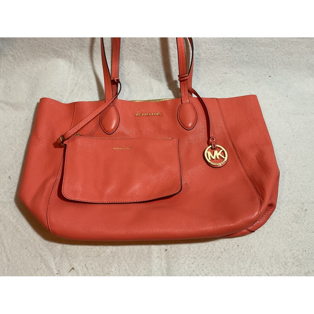 Michael Kors reversible leather tote with pouch coral/gold